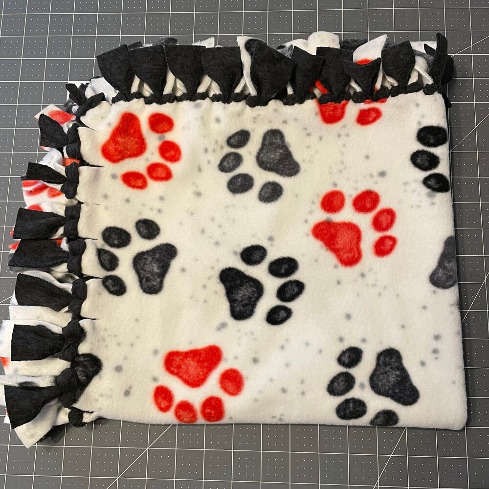 Paw Print Fleece Fringe Blanket 25.5" x 23.25"